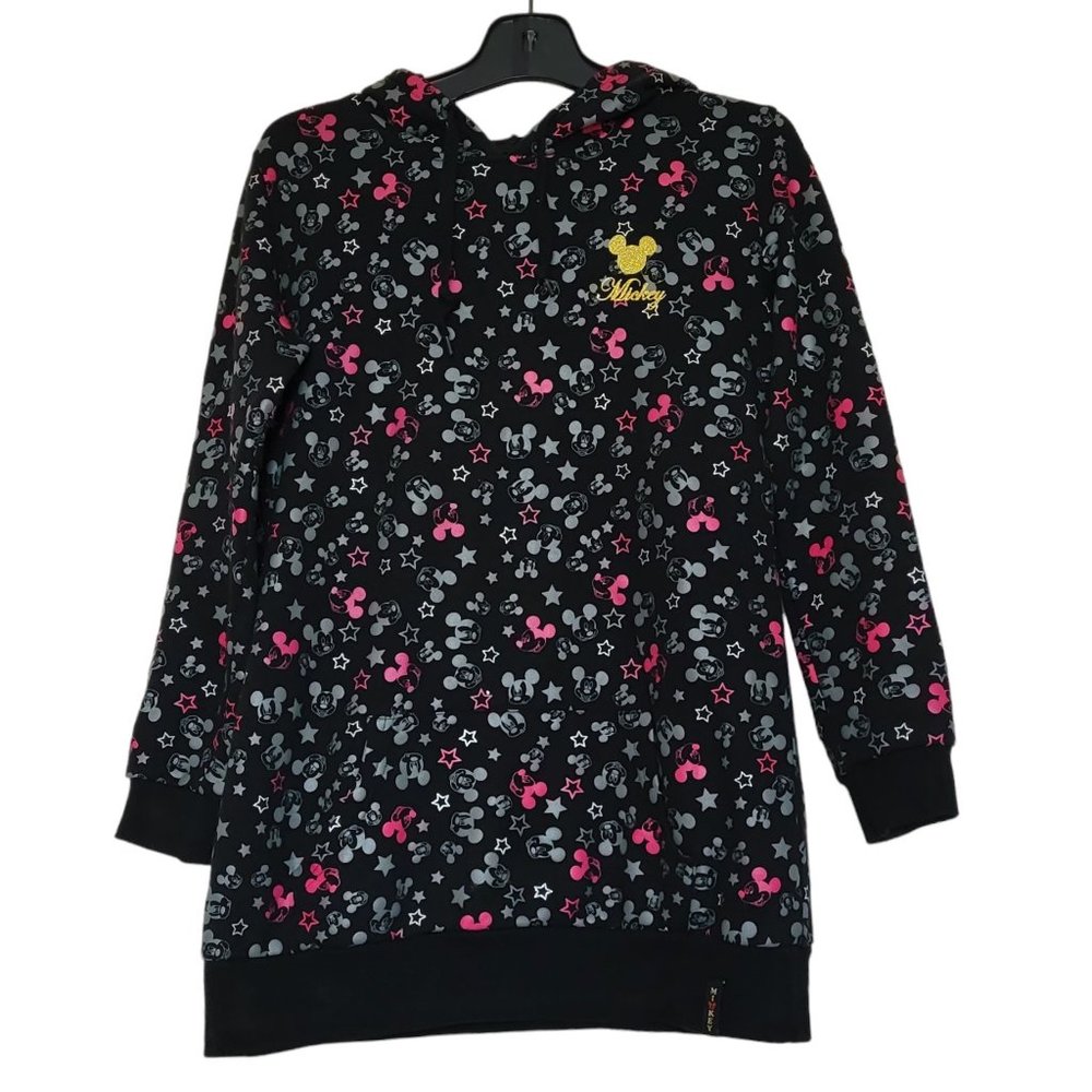 MICKEY MOUSE Black Hoodie Grey & Pink Stars & Mickey Faces Size Small Disney